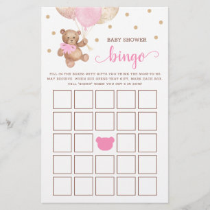 Papier Jeu de Bingo Baby Shower Teddy Bear
