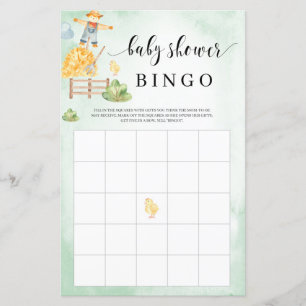 Papier Jeu de bingo Baby shower thème animaux de la ferme