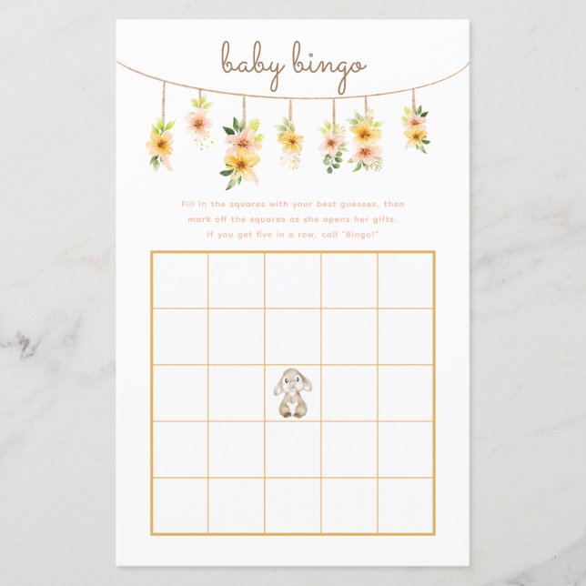 Papier Jeu de Bingo Bébé - Baby shower lapin de Pâques (Devant)