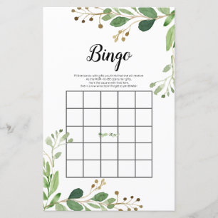 Papier Jeu de bingo blanc Floral Green Aquarelle