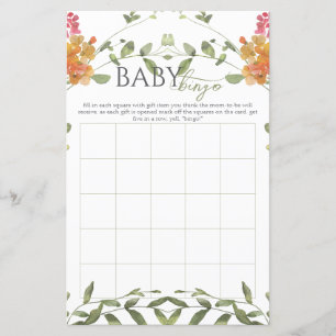 Papier Jeu de Bingo Bouquet de Fleurs de Jardin