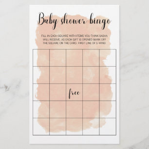 Papier Jeu de Bingo de Baby shower d'aquarelle rose vif