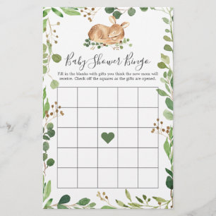 Papier Jeu de bingo de Baby shower de cerfs