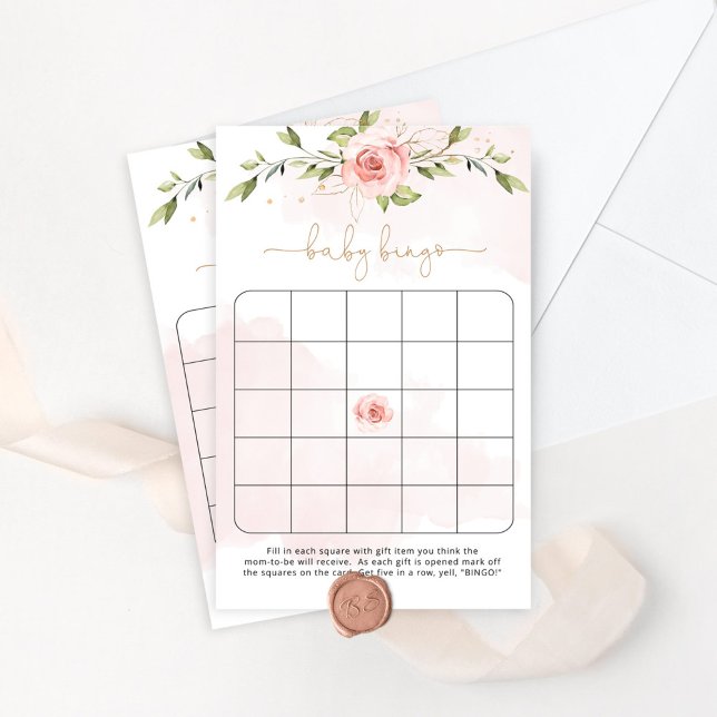 Papier Jeu de bingo de baby shower d'or floral (Créateur téléchargé)