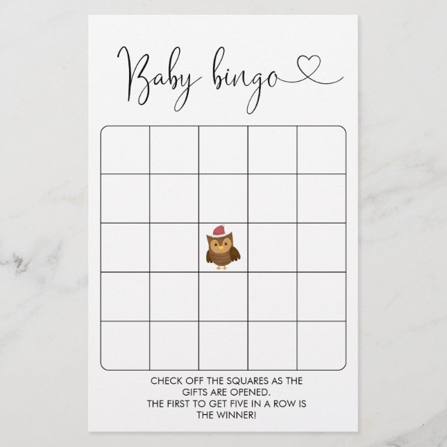 Papier Jeu de Bingo de Baby shower Woodland (Devant)