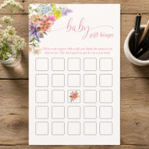 Jeu de bingo de cadeaux pour bébé à motif floral a