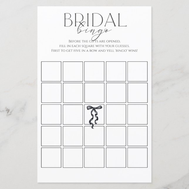 Papier Jeu de Bingo de Fête des mariées Black Bow (Devant)