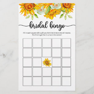 Papier Jeu de bingo de la mariée de tournesol