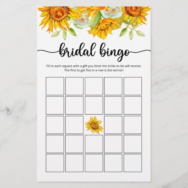 Papier Jeu de bingo de la mariée de tournesol (Devant)