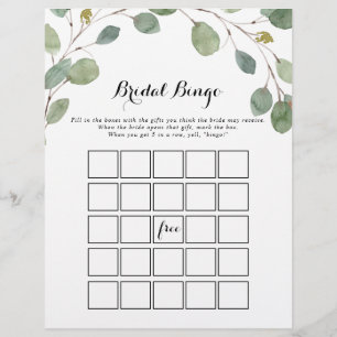 Papier Jeu de bingo de mariage Eucalyptus vert