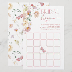 Papier Jeu de bingo de mariage papillons rose floral