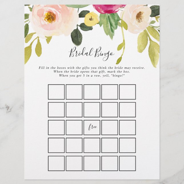 Papier Jeu de bingo de mariage rose rose (Devant)