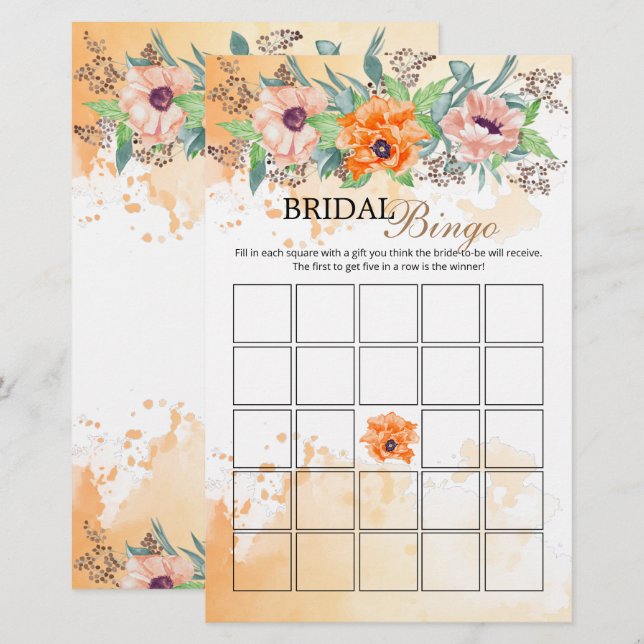 Papier Jeu de bingo de mariée de fleurs de pavot (Devant / Derrière)