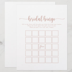 Papier Jeu de bingo de mariée minimaliste d'or rose