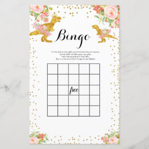 Papier Jeu de Bingo en Aquarelle rose et or Dino