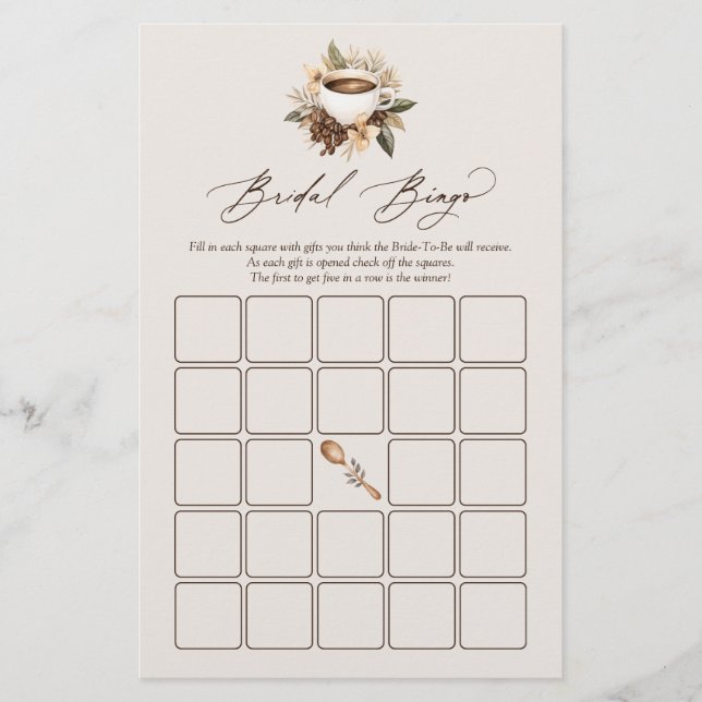 Papier Jeu de Bingo Mariage Floral Café Amour en Ébulliti (Devant)