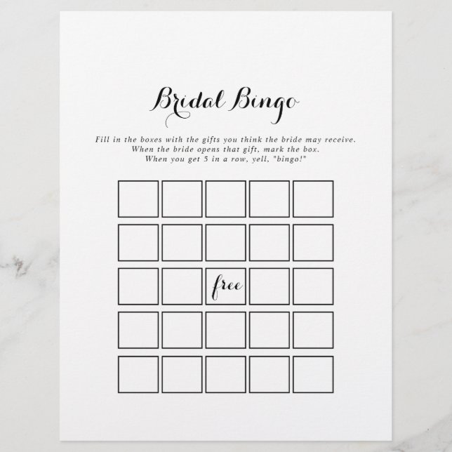 Papier Jeu de bingo nuptiale de calligraphie moderne (Devant)