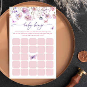 Papier Jeu de Bingo Papillon violet et Baby shower rose