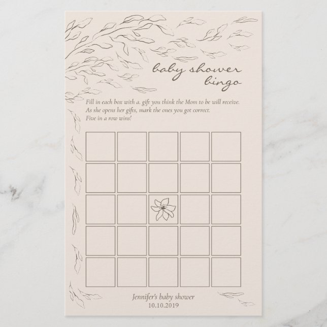 Papier Jeu de Bingo Petit Fleur ivoire (Devant)