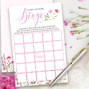 Papier Jeu de Bingo pour Baby Shower Fleur Sauvage Rose