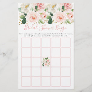Papier Jeu de Bingo pour Baby Shower Fleurs Rose Doré