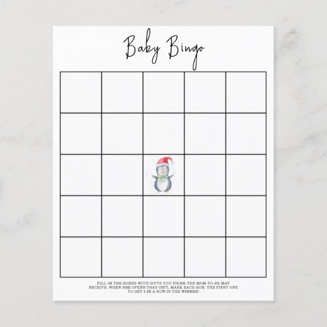 Papier Jeu de bingo pour baby shower - Manchot (Devant)