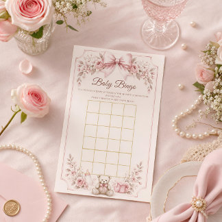 Papier Jeu de Bingo pour Baby Shower, Ruban Rose Coquette