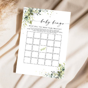Papier Jeu de Bingo pour Baby Shower sur le thème Eucalyp