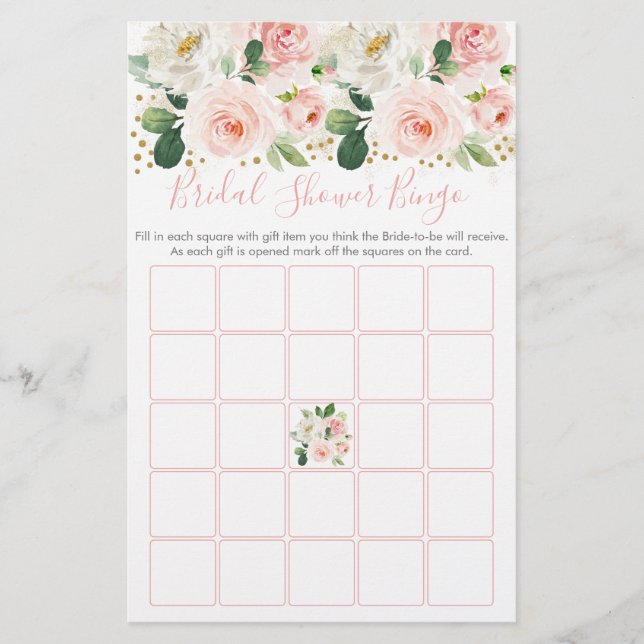 Papier Jeu de Bingo pour une Baby Shower de Mariage Fleur (Devant)