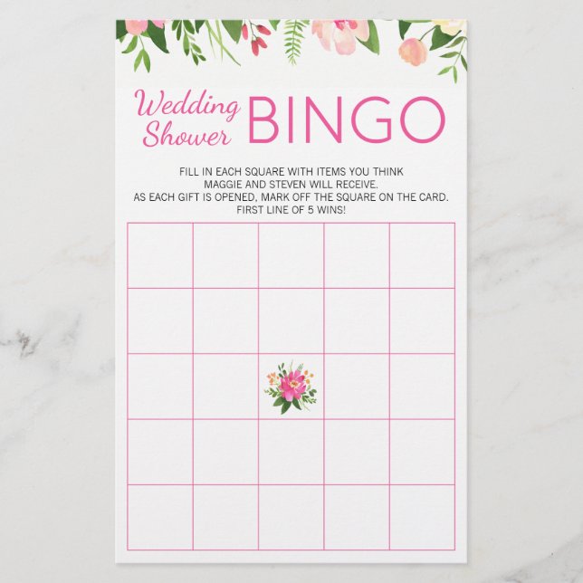 Papier Jeu de Bingo Wedding shower rose vif (Devant)