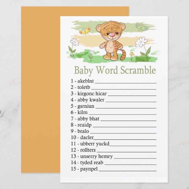 Papier Jeu de brouillage de mot pour bébé Tiger mignon (Devant / Derrière)
