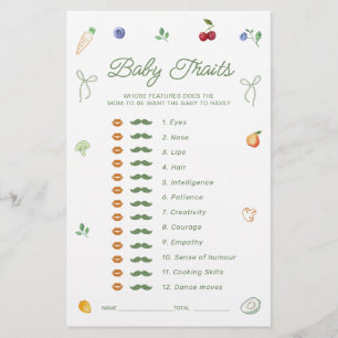 Papier Jeu de caractéristiques de bébé pour baby shower '