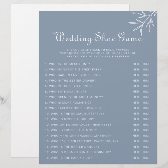 Papier Jeu de chaussures à Mariage bleu Dusty (Devant / Derrière)