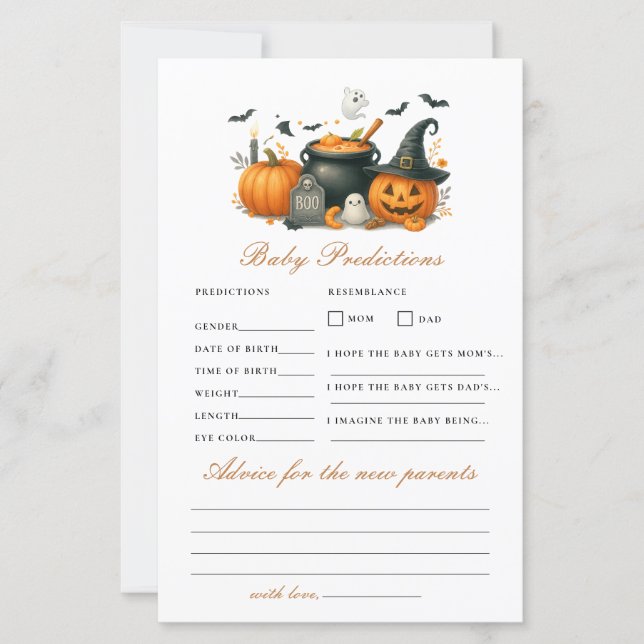 Papier Jeu de conseil de prédiction de Baby shower Hallow (Devant)