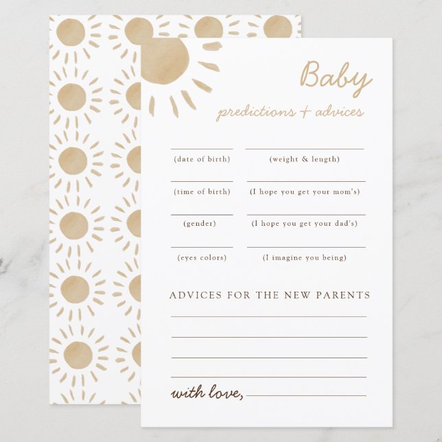 Papier Jeu de conseils et de prédictions pour une baby sh (Devant / Derrière)