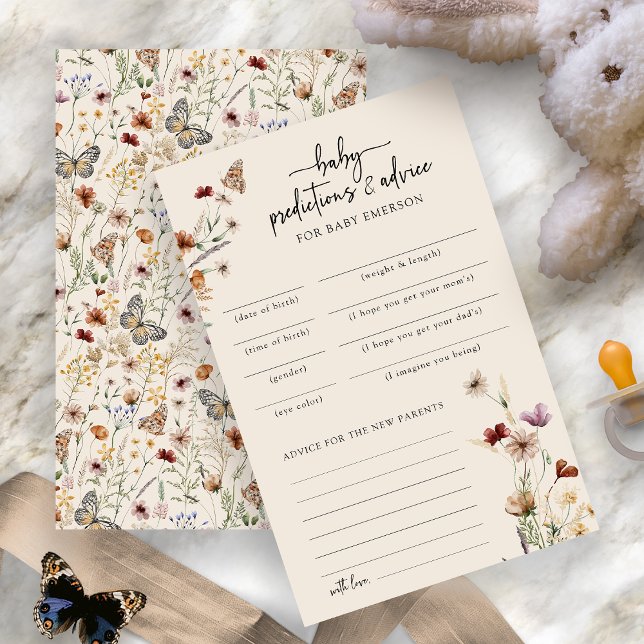 Papier Jeu de conseils pour baby shower moderne (Watercolor Wildflower Modern Baby Shower Advice Game Card by Painted Paperie
)