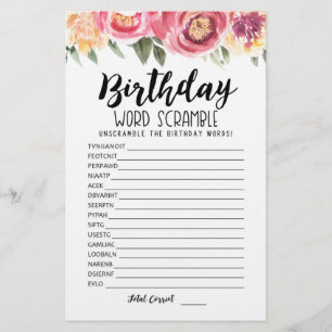 Papier Jeu de course de mots d'anniversaire avec réponses