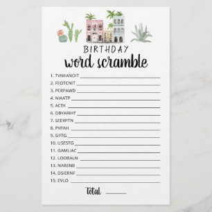 Papier Jeu de course de mots d'anniversaire avec réponses