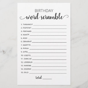 Papier Jeu de course de mots d'anniversaire avec réponses