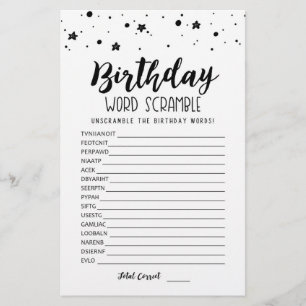 Papier Jeu de course de mots d'anniversaire avec réponses