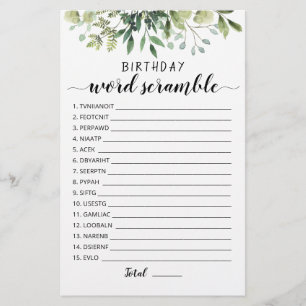 Papier Jeu de course de mots d'anniversaire avec réponses