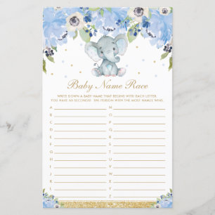 Papier Jeu de course de nom de bébé éléphant mignon flora