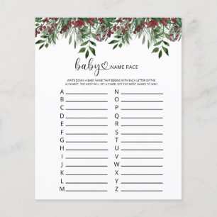 Papier Jeu de course de nom de bébé floral de Noël
