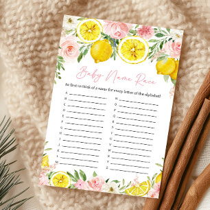 Papier Jeu de course de noms de bébé Fleur rose et citron