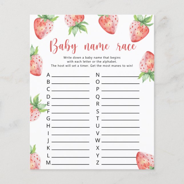 Papier Jeu de course de noms de bébé - Fraise (Devant)