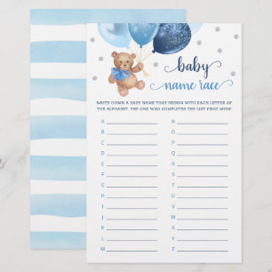 Papier Jeu de course de noms de bébé Ours en peluche pour