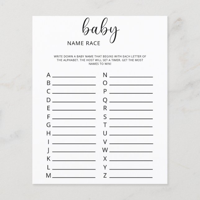 Papier Jeu de course de prénoms pour bébé (Devant)