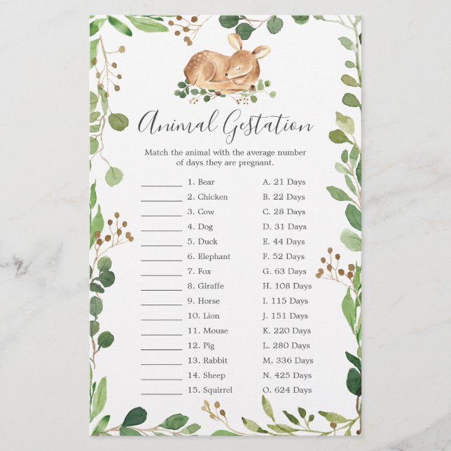 Papier Jeu de démonstration des animaux de Baby shower de (Devant)