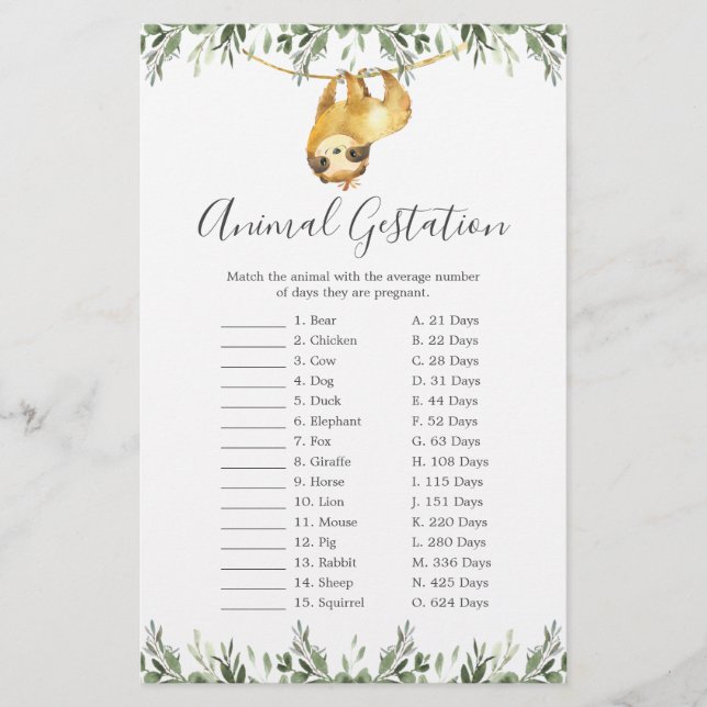 Papier Jeu de démonstration des animaux du Baby shower Sl (Devant)