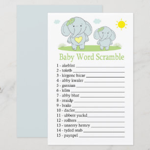 Papier Jeu de désordre de mots bébé éléphant bleu